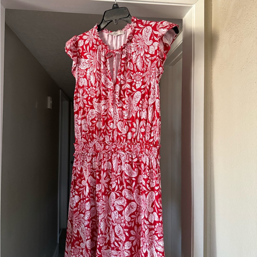 Floral Red and White Dress